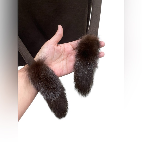 Vintage Toni Todd Dark Brown Long Sleeve Faux Fur Tie Waist 1970s Dress Size 14 - Picture 5 of 13